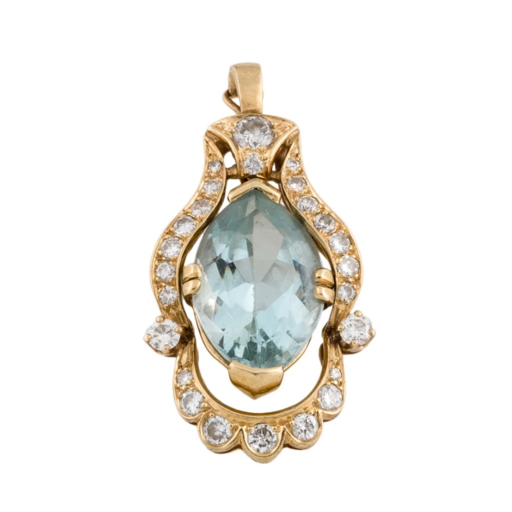 Aquamarine and Diamond Pendant - 14K